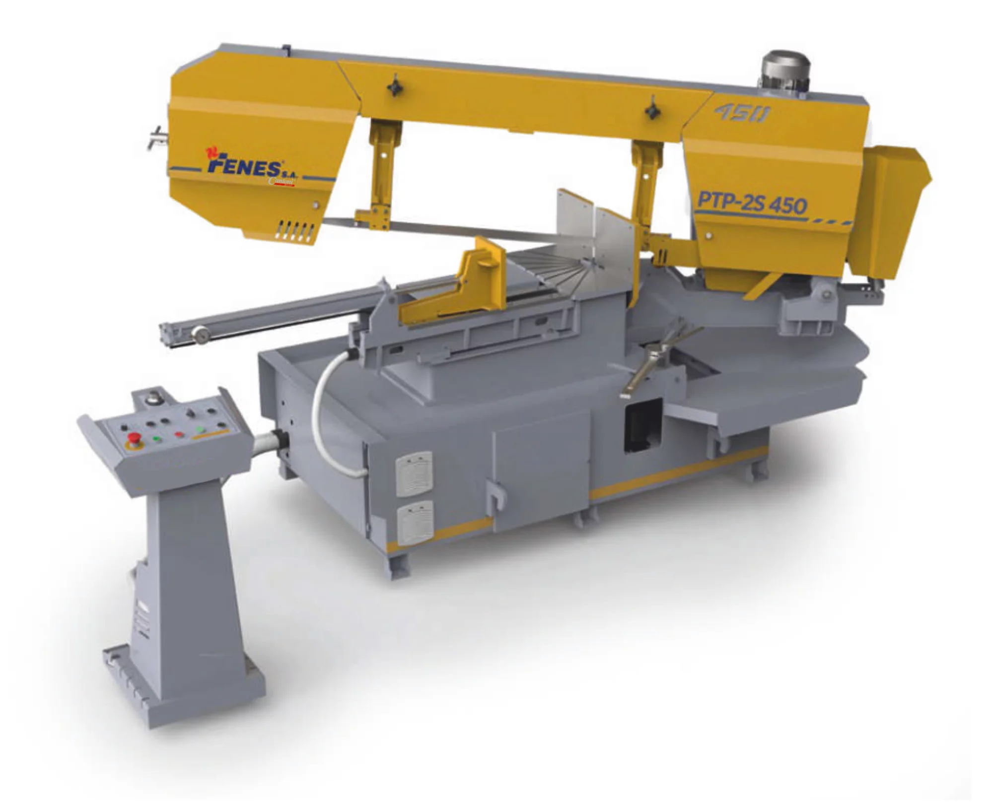 Przecinarka taśmowa do metalu PTP-2S 450 – półautomatyczna skrętna dwustronna