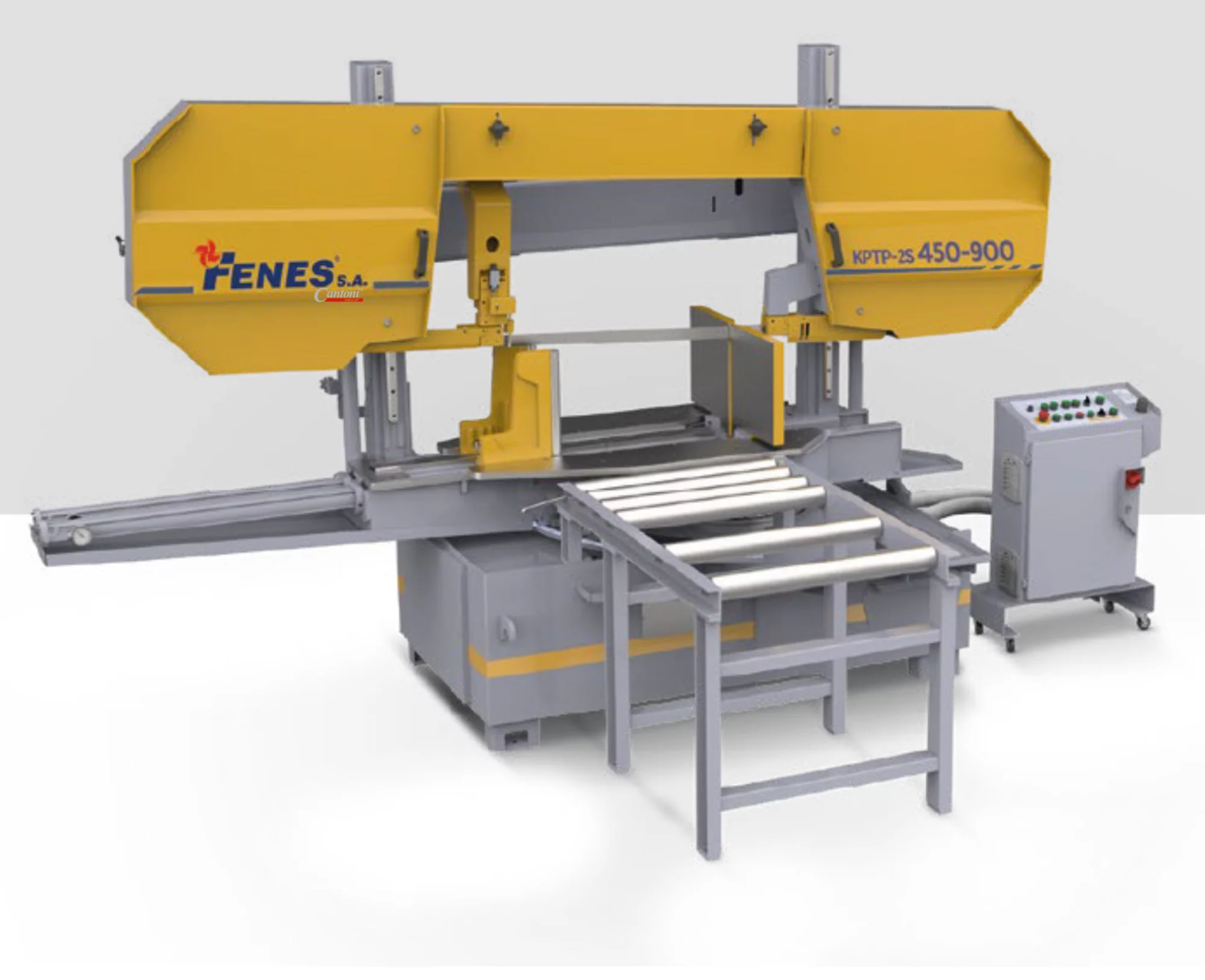 Przecinarka do metalu KPTP-2S 450-900 – półautomatyczna kolumnowa do cięcia skośnego dwustronnego