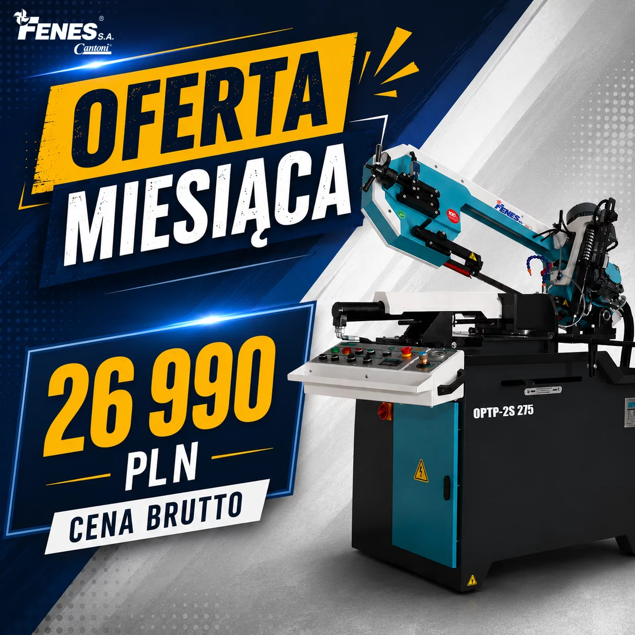 Przecinarka taśmowa do metalu OPTP-2S 275 – półautomatyczna do cięcia skrętnego dwustronnego